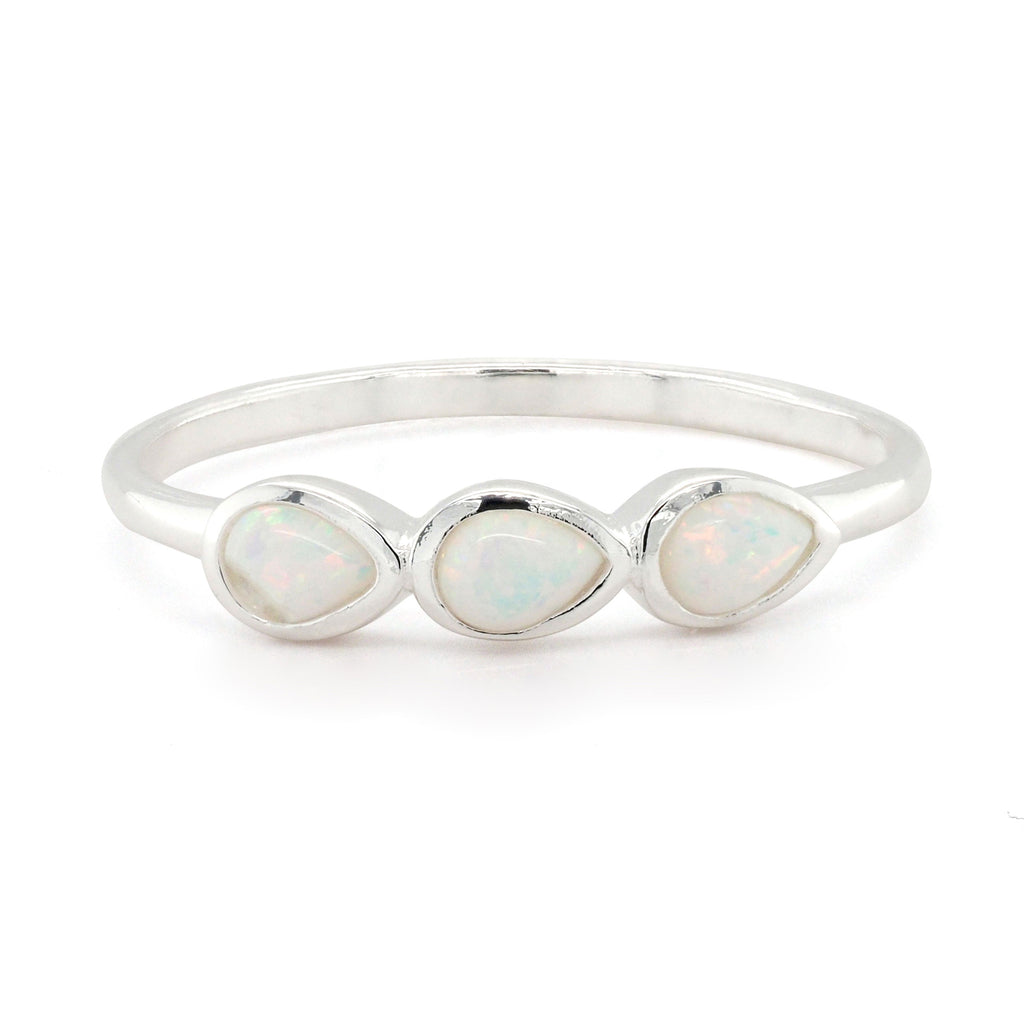 Sterling Silver White Opal Look Pear Shape Ring