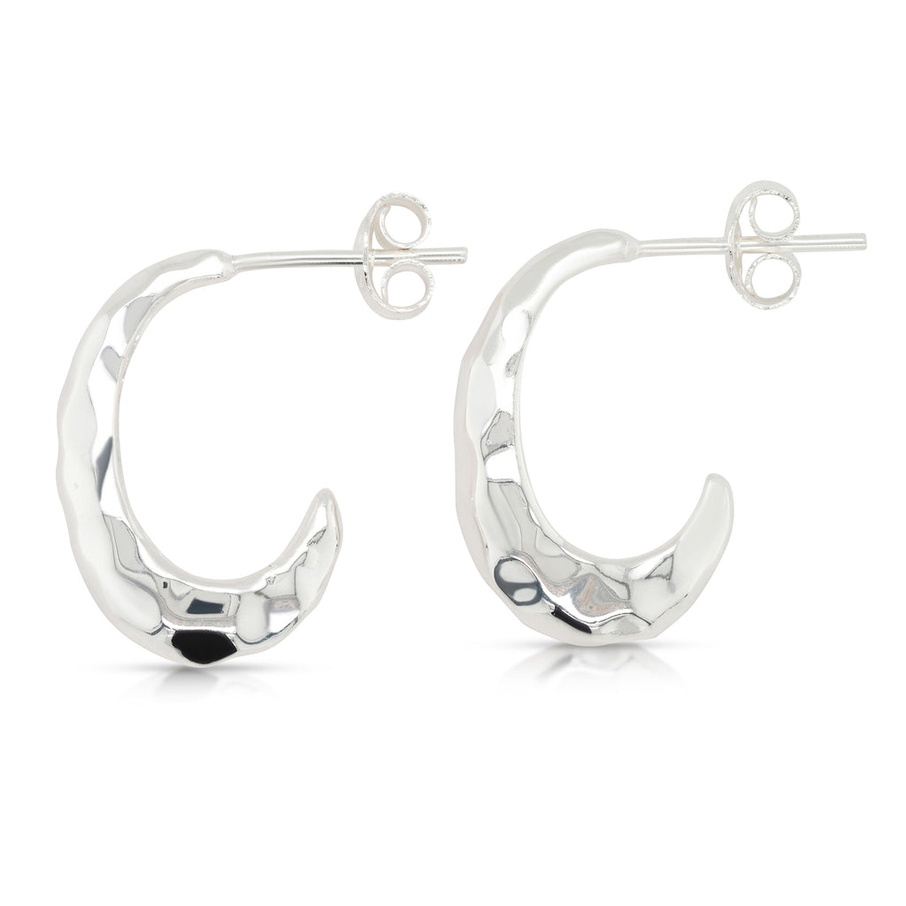 Sterling Silver Hammered Tapered 13mm 3/4 Hoop Stud Earrings