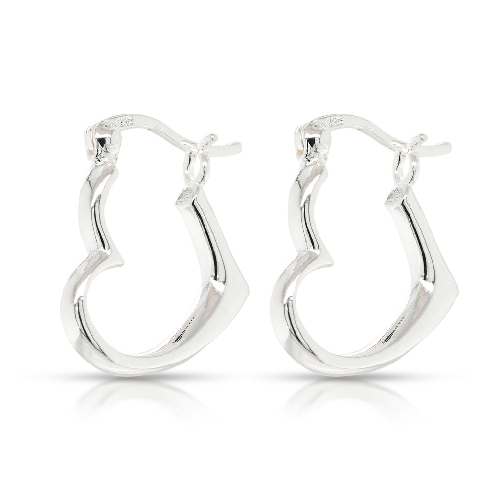 Sterling Silver Tapered Open Heart Shape Hoop Earrings