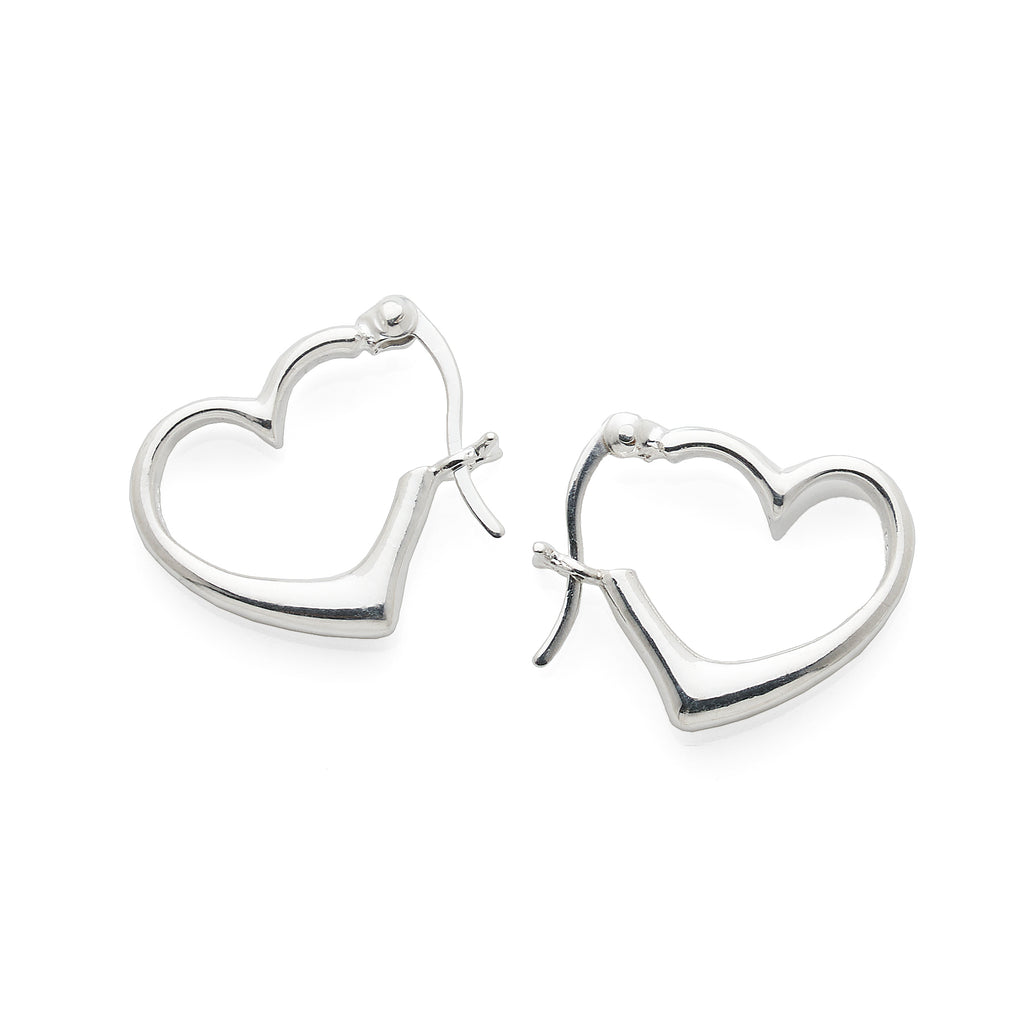 Sterling Silver Tapered Open Heart Shape Hoop Earrings