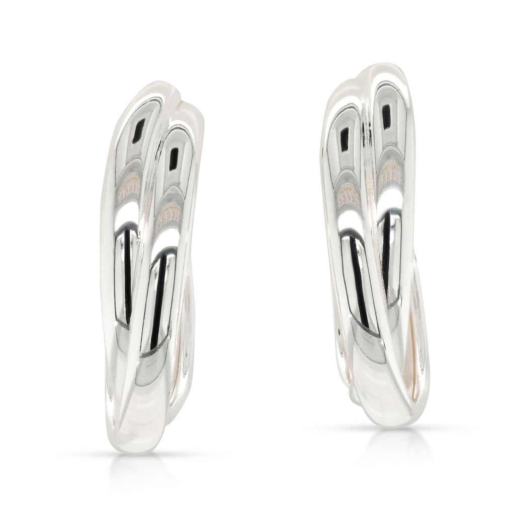 Sterling Silver Double Crossover Oval 3/4 Hoop Stud Earrings