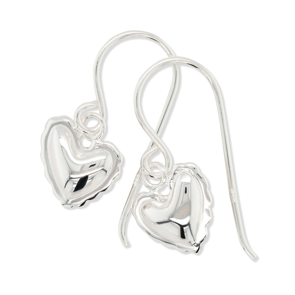 Sterling Silver Scalloped Edge Domed Heart Hook Earrings