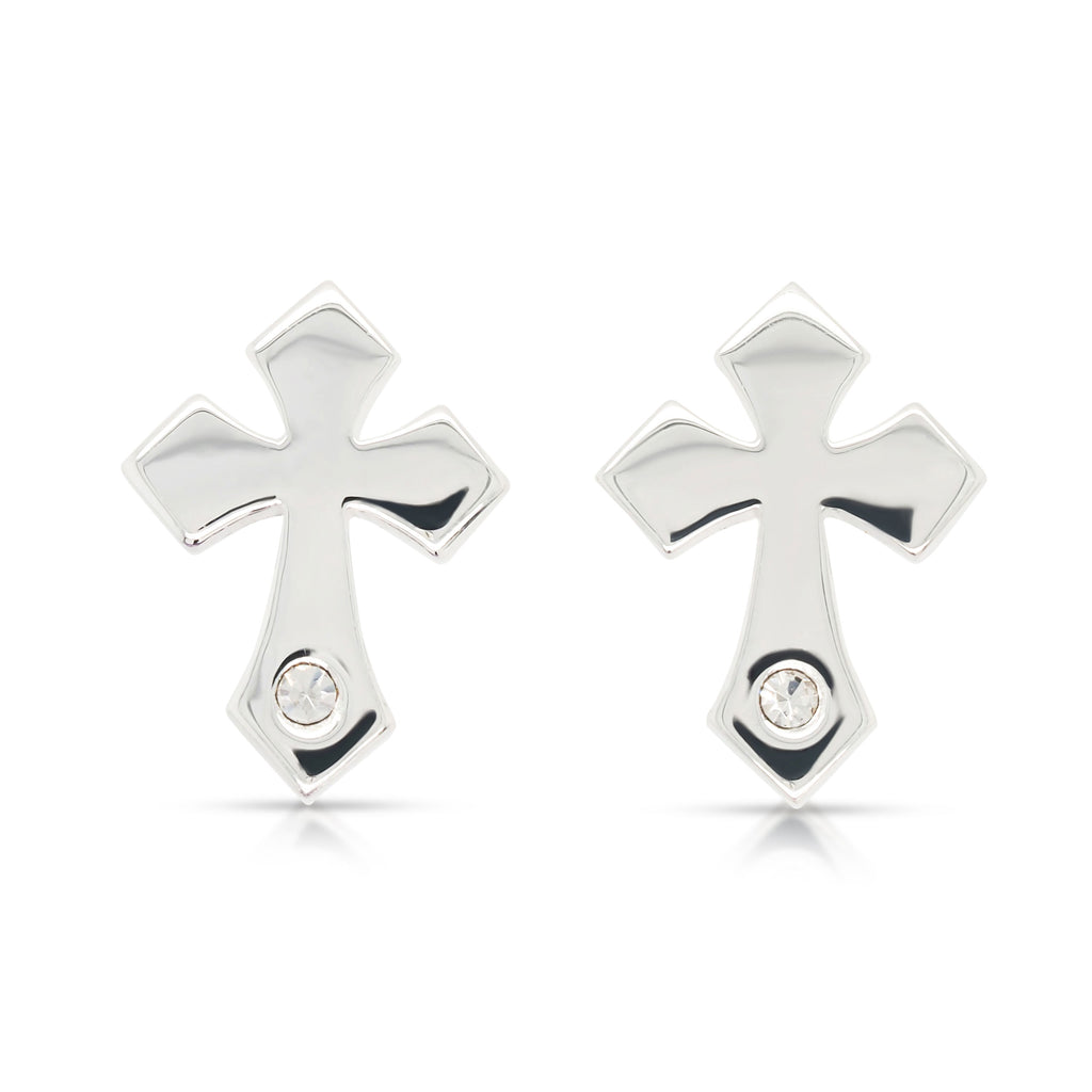 Sterling Silver Crystal Gothic Cross Stud Earrings