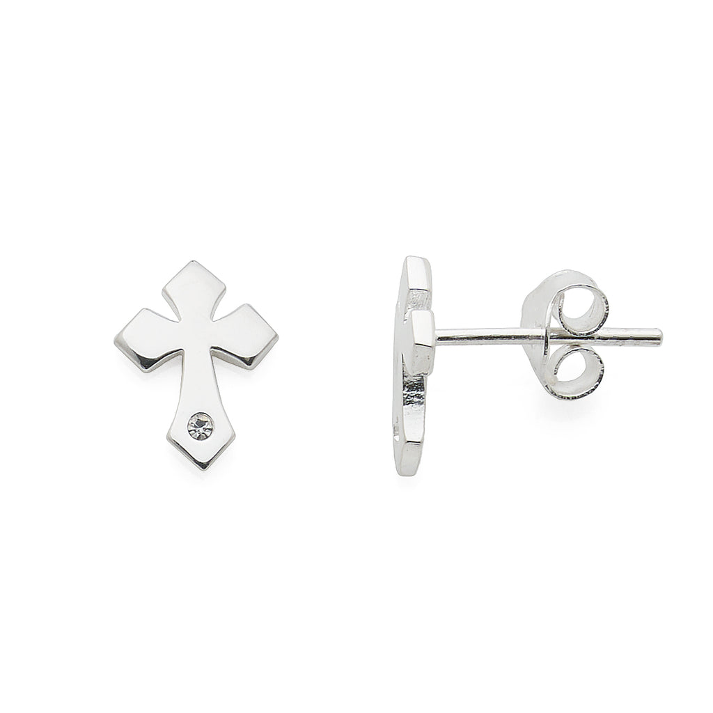 Sterling Silver Crystal Gothic Cross Stud Earrings