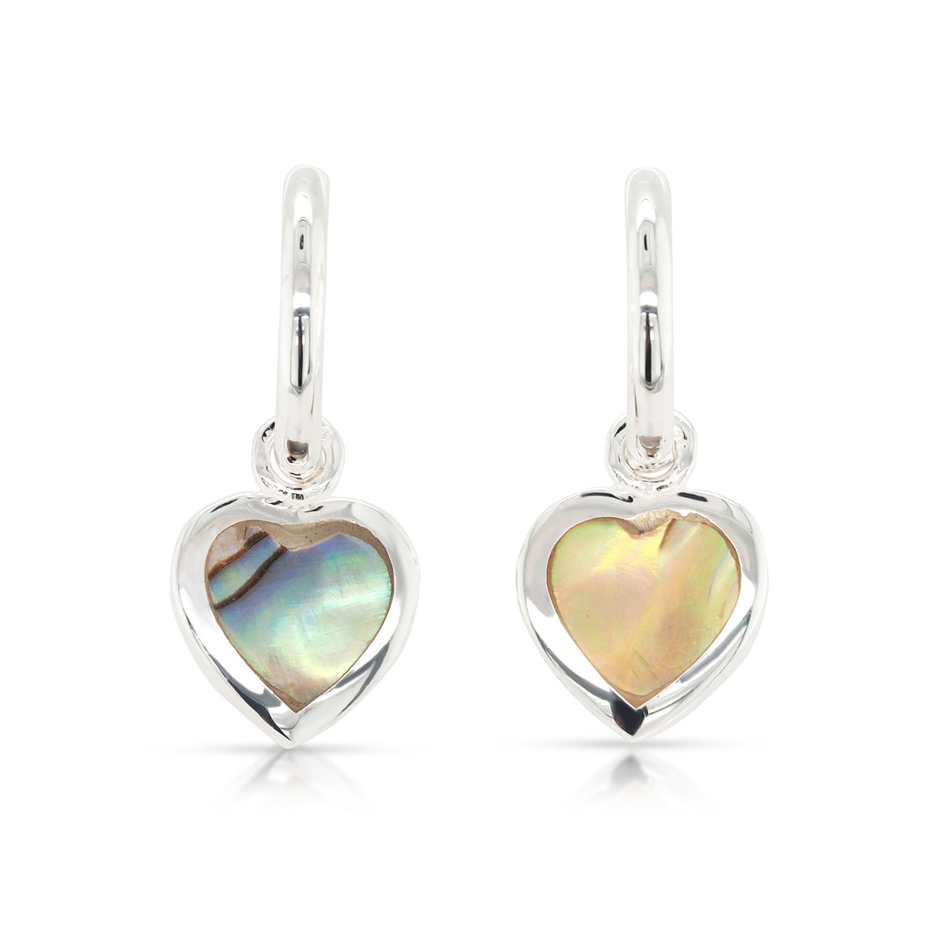 Sterling Silver Paua Shell Hanging Heart 7mm 3/4 Hoop Stud E