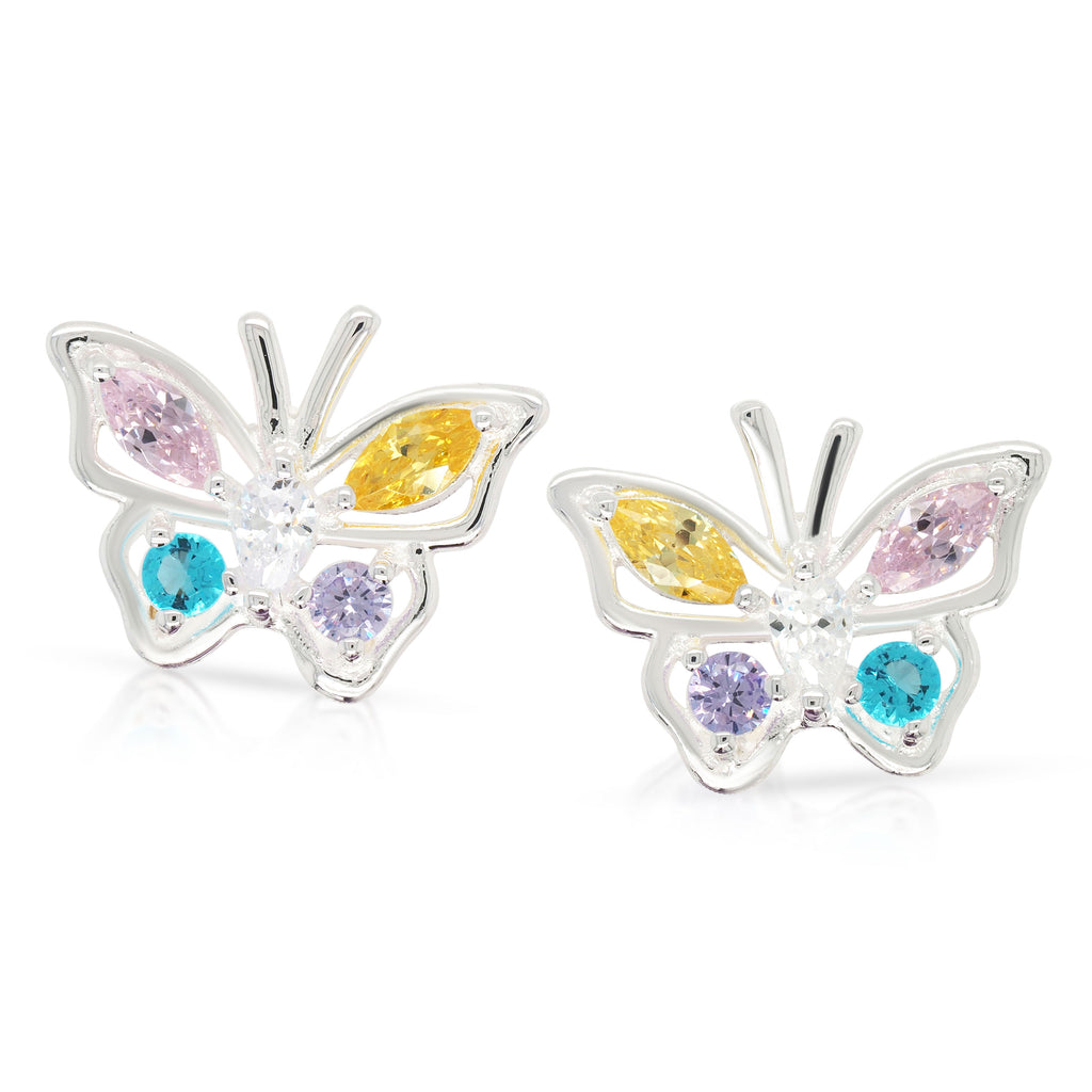 Sterling Silver Multi-Coloured Cubic Zirconia Butterfly Stud