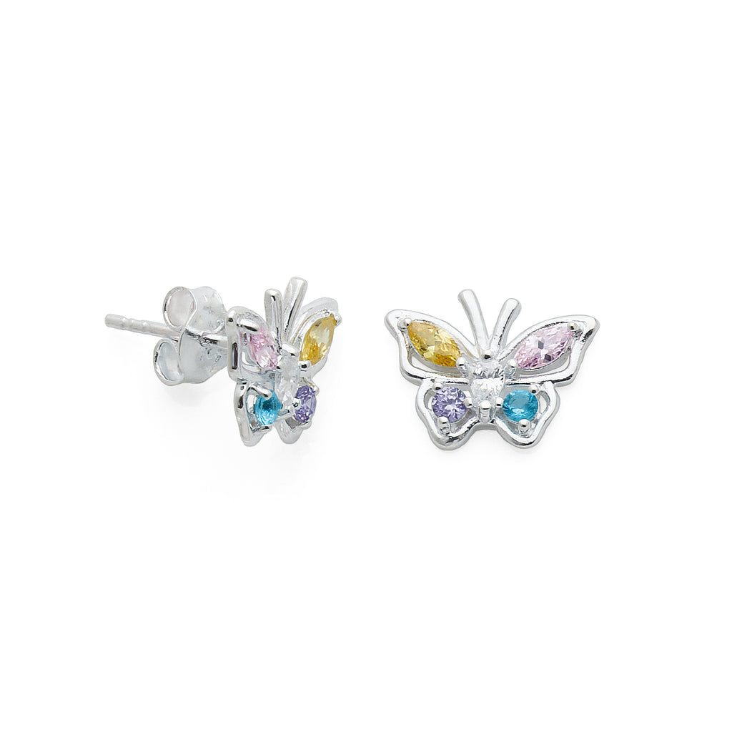 Sterling Silver Multi-Coloured Cubic Zirconia Butterfly Stud