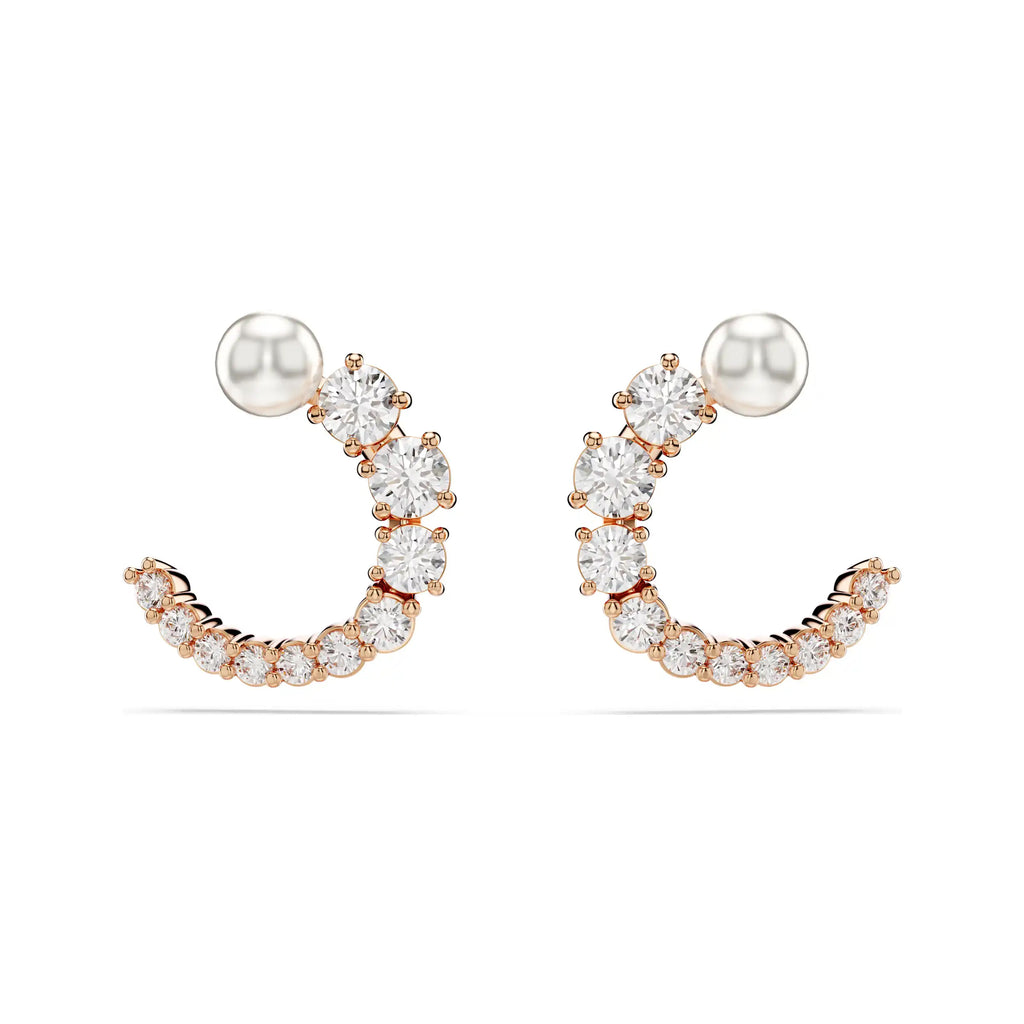 Swarovski Rose Tone Matrix Half Circle Crystal & Pearl Studs