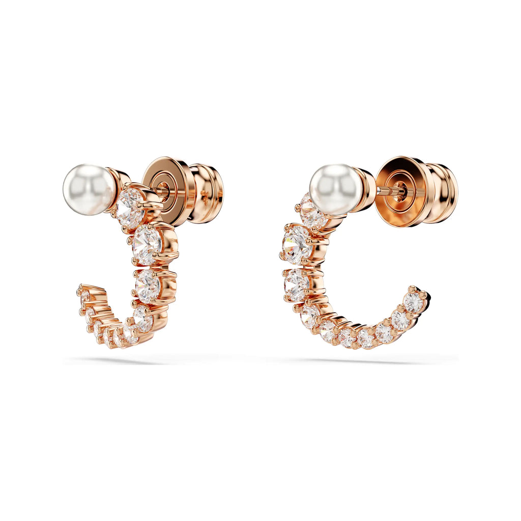 Swarovski Rose Tone Matrix Half Circle Crystal & Pearl Studs