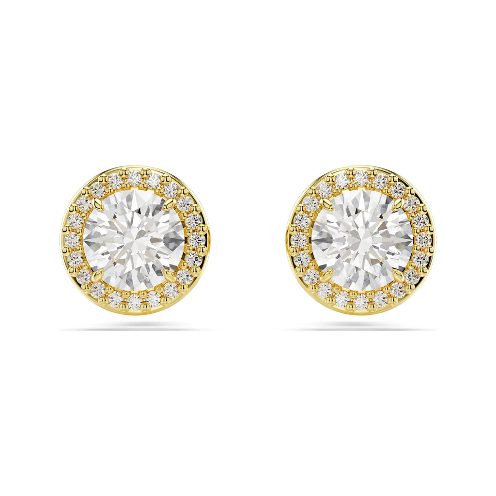 Swarovski Una Gold Tone Round Crystal Halo Stud Earrings 568