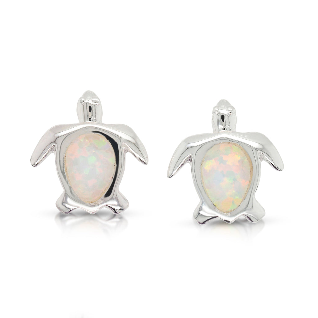 Sterling Silver Opal Look Turtle Stud Earrings