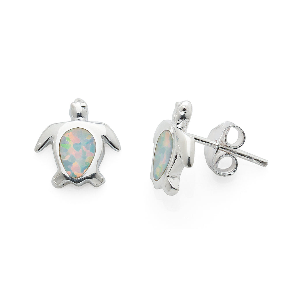 Sterling Silver Opal Look Turtle Stud Earrings