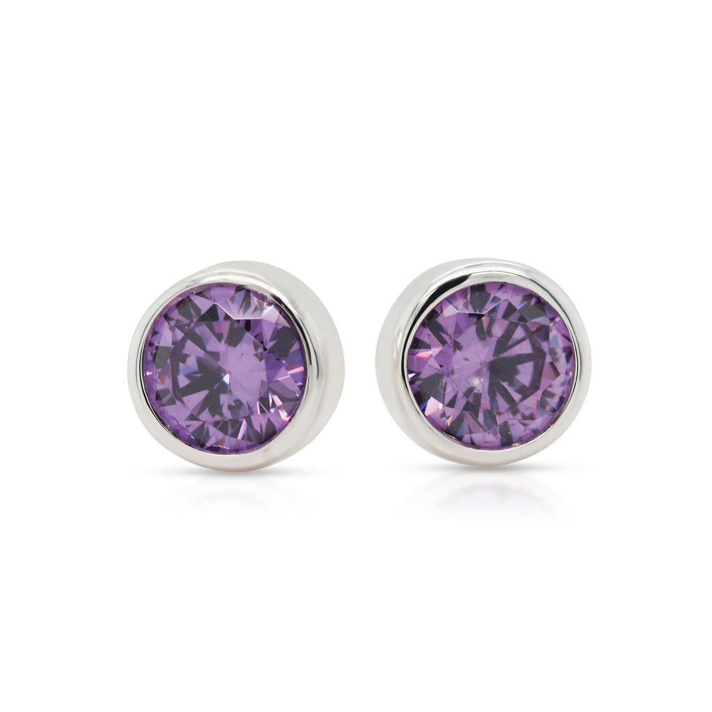 Sterling Silver Amethyst-Look February Birthstone Stud