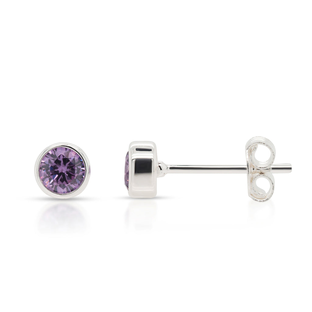 Sterling Silver Amethyst-Look February Birthstone Stud