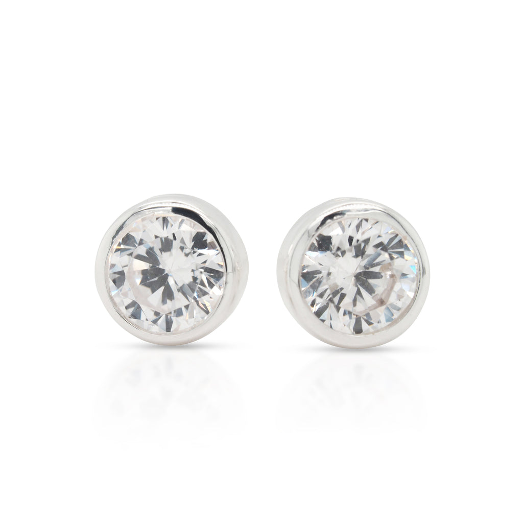 Sterling Silver White Cubic Zirconia April Birthstone Stud