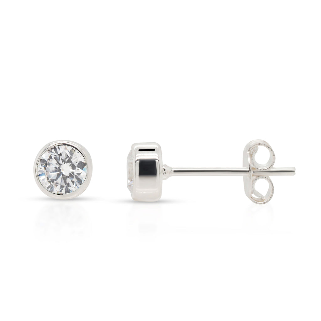 Sterling Silver White Cubic Zirconia April Birthstone Stud