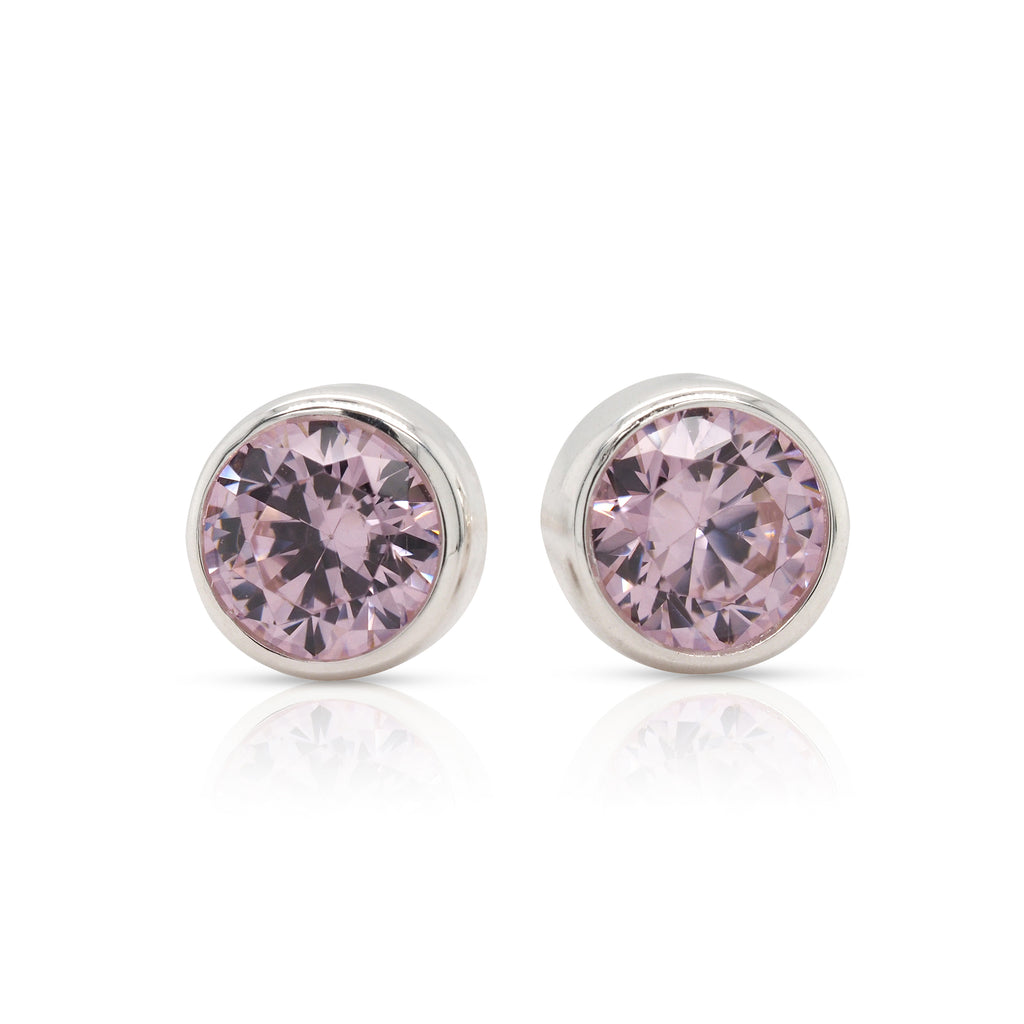 Sterling Silver Pink Cubic Zirconia October Birthstone Stud