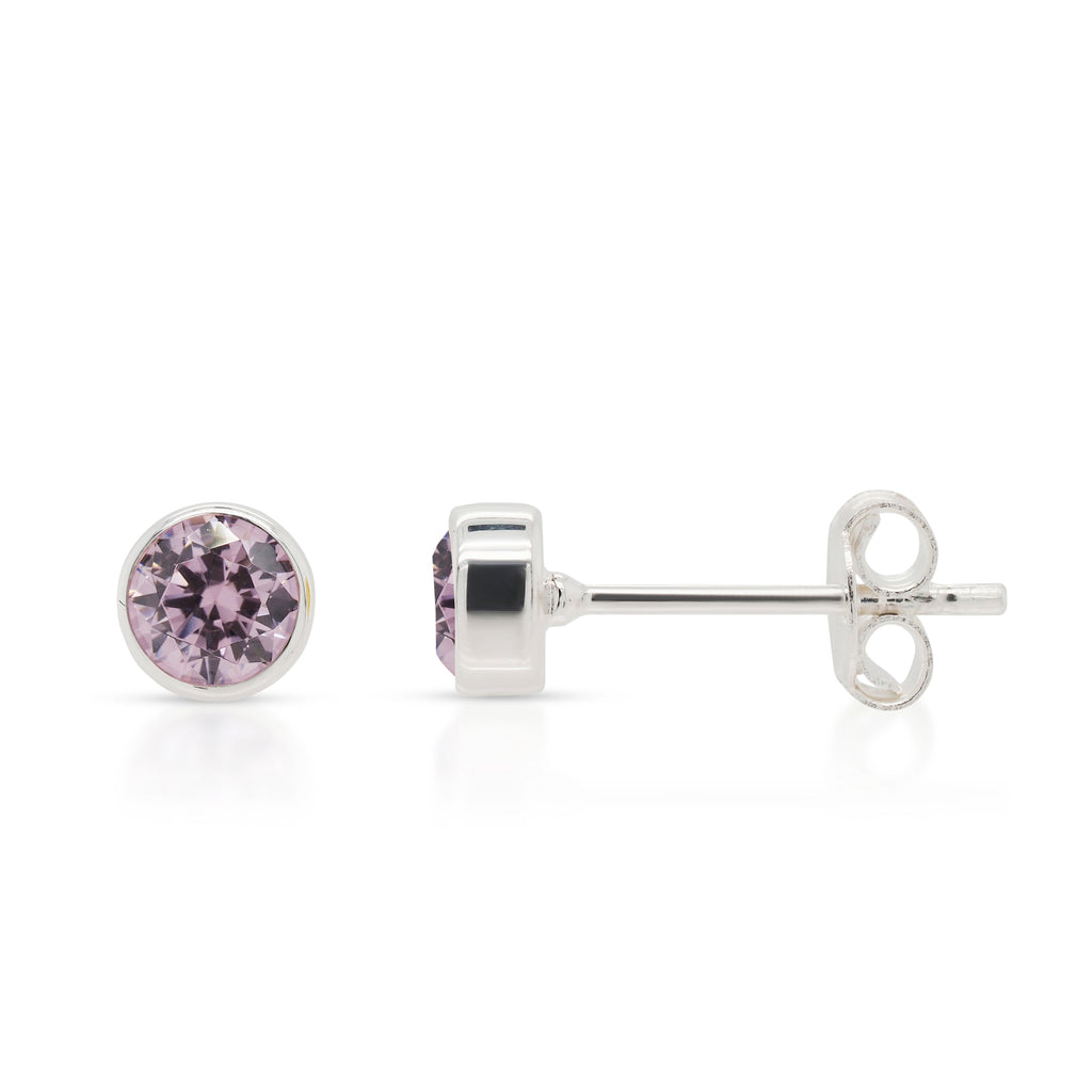 Sterling Silver Pink Cubic Zirconia October Birthstone Stud