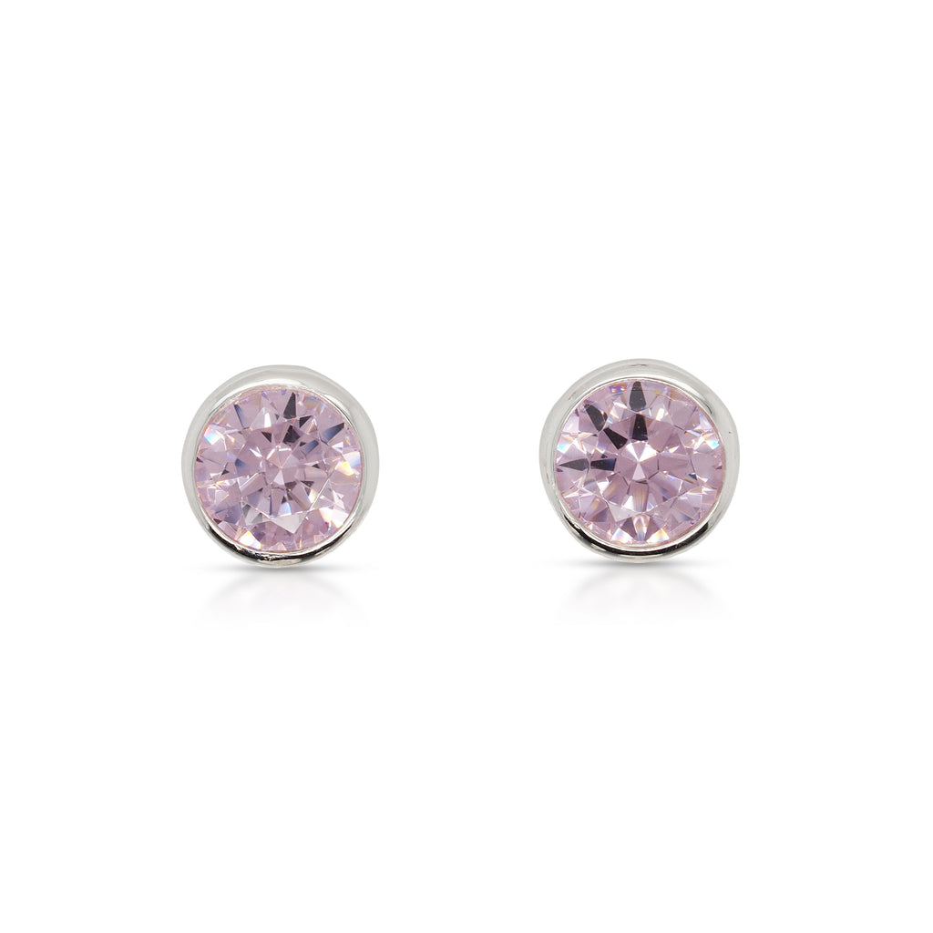 Sterling Silver Pink Cubic Zirconia October Birthstone Stud