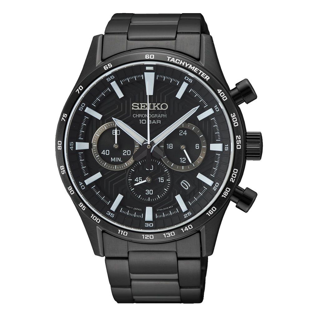 Seiko Chronograph Stainless Steel Black-Tone Watch SSB415P