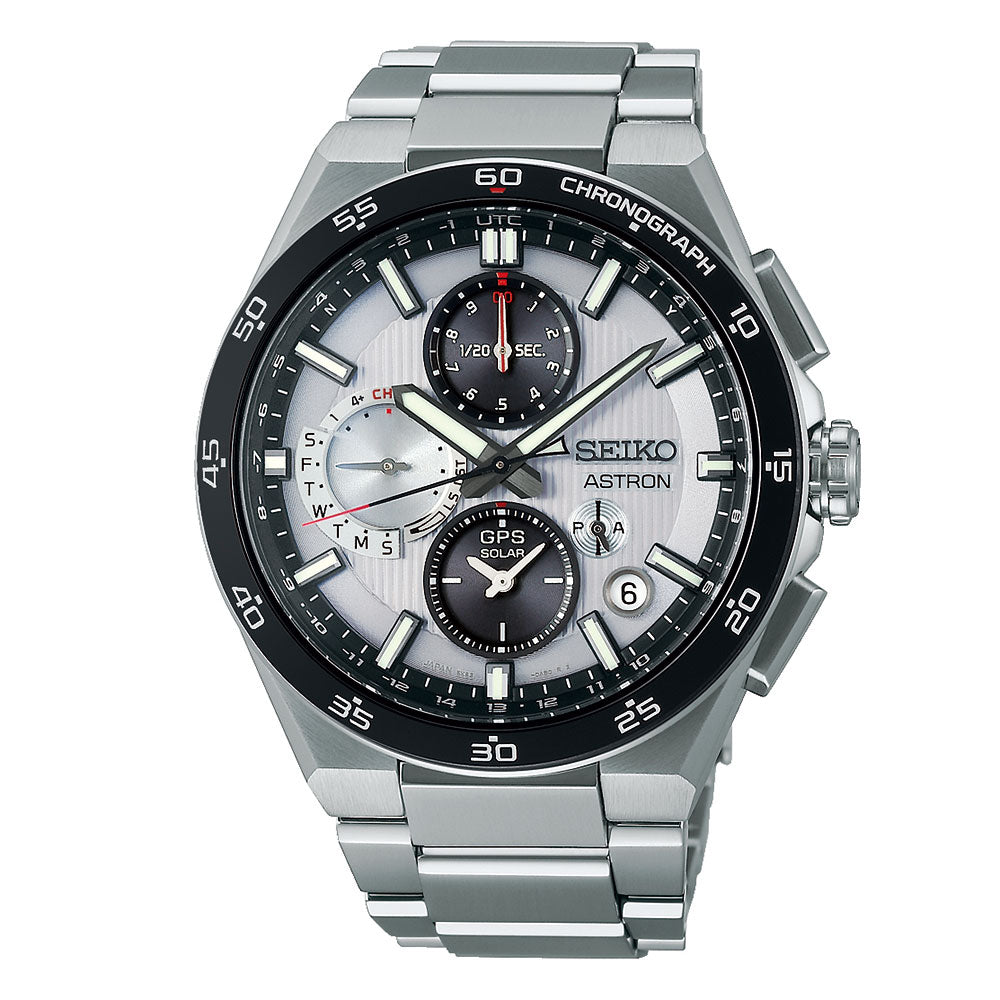 Seiko Astron Solar Dual Time Chronograph Black & Titanium SS