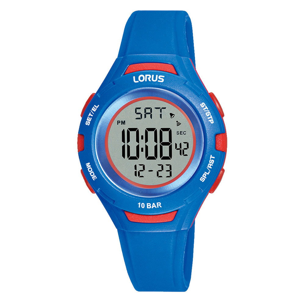 Lorus Digital Multi-Timer Blue & Red Silicone Band Watch R23