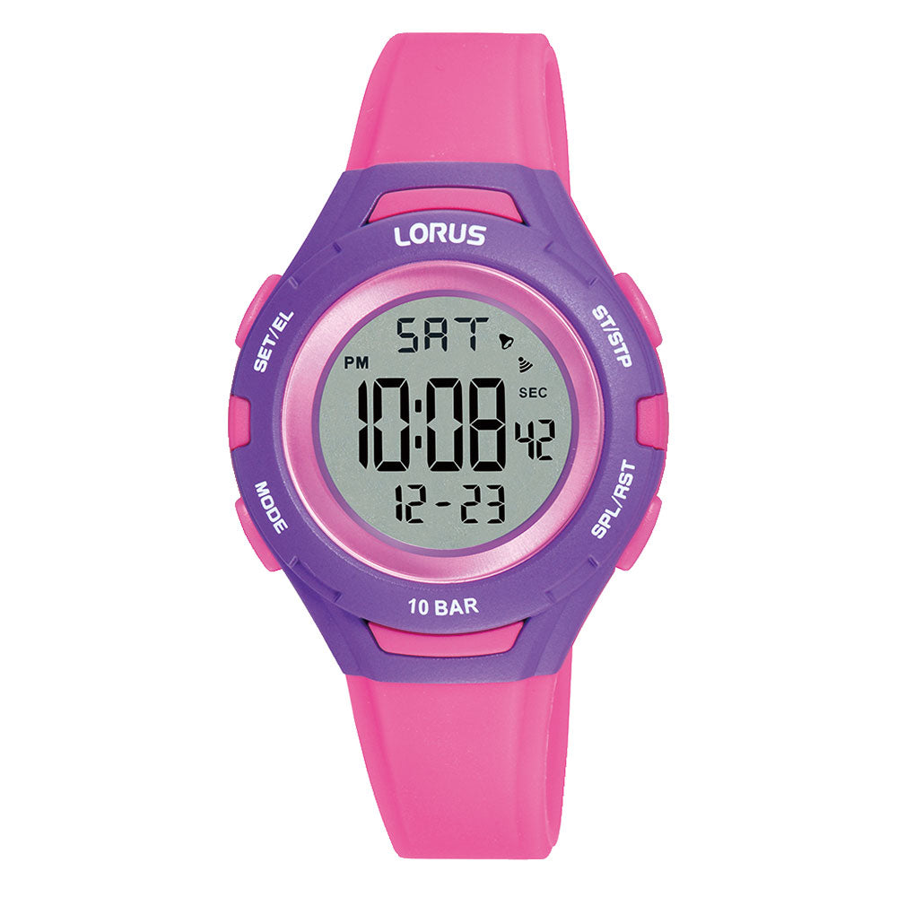 Lorus Digital Multi-Timer Pink & Purple Silicone Band Watch