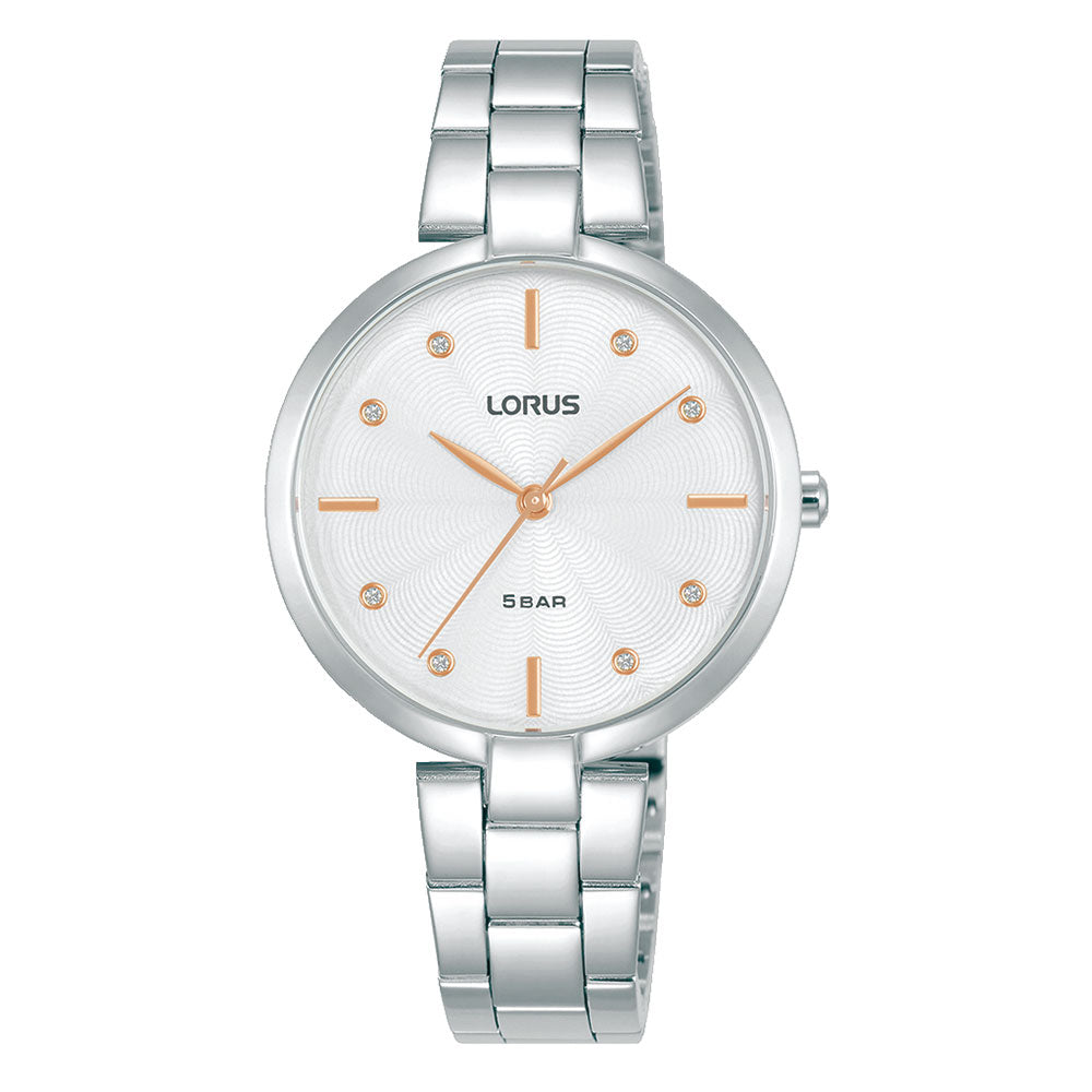 Lorus Stainless Steel Rose-Tone Accents Analogue Watch RG233