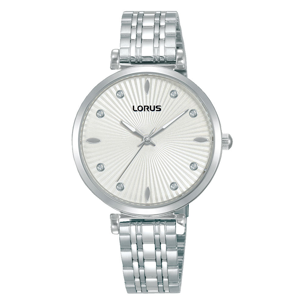 Lorus Stainless Steel Crystal Set White Dial Analogue Watch