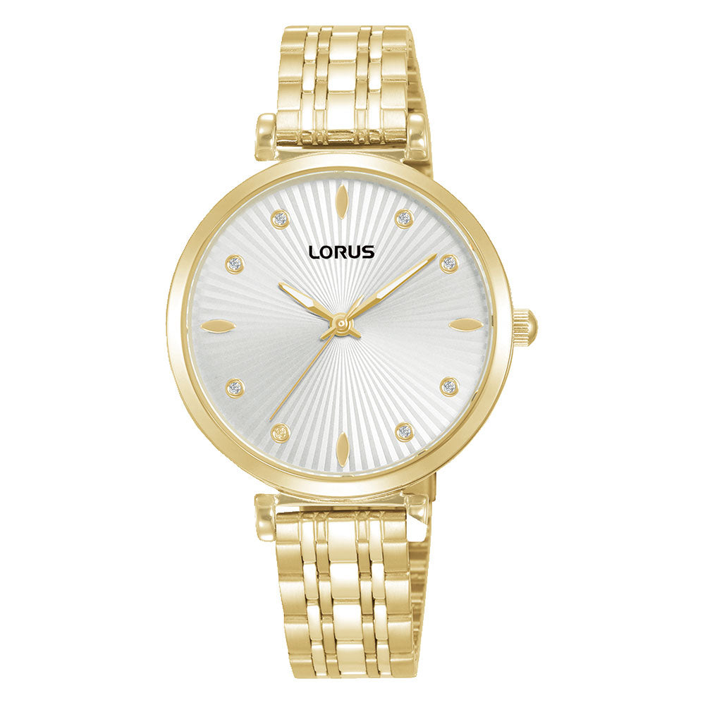 Lorus Stainless Steel Gold-Tone Crystal Set Dial Watch RG266