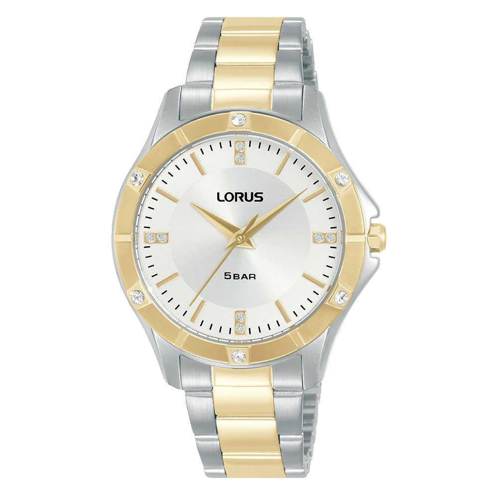 Lorus Duo-Tone Stainless Steel Crystal Set Watch RG280XX-9