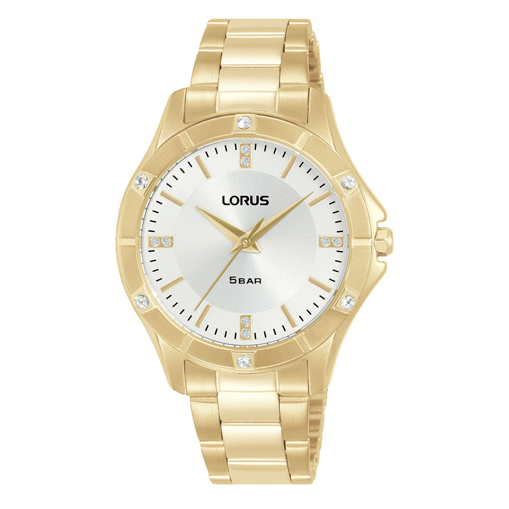 Lorus Gold-Tone Stainless Steel Crystal Set Watch RG282XX-9