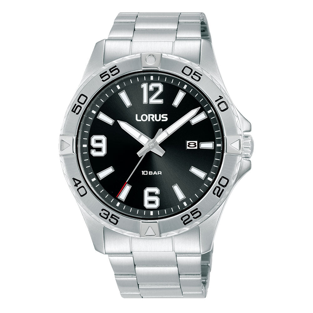 Lorus Stainless Steel Black Round Dial Analogue Watch RH985Q