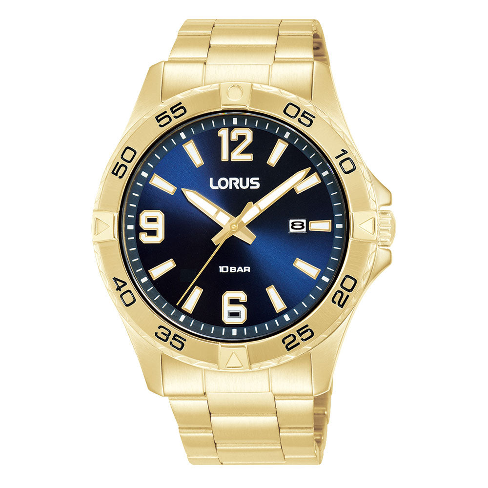 Lorus Stainless Steel Gold-Tone Blue Dial with Date Watch RH