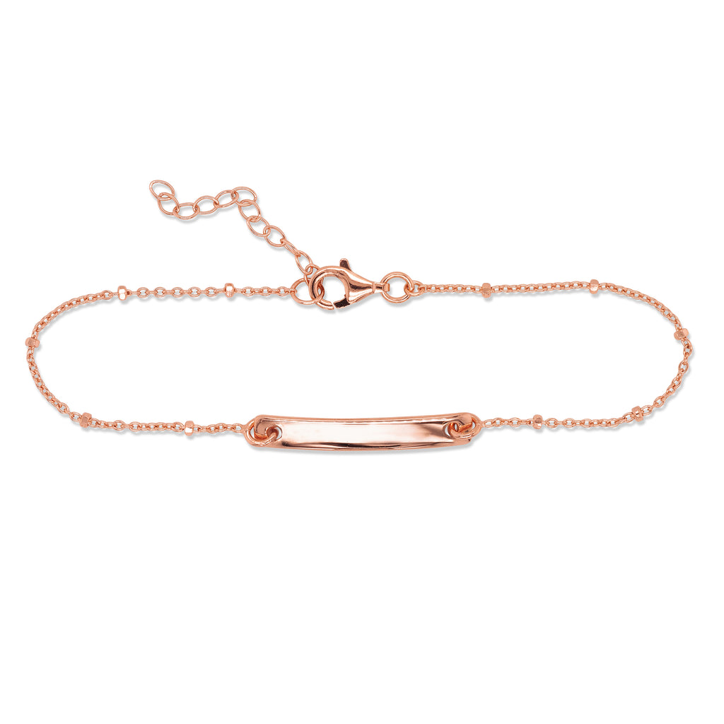 Rose Gold Tone Sterling Silver Cable Chain ID Bracelet