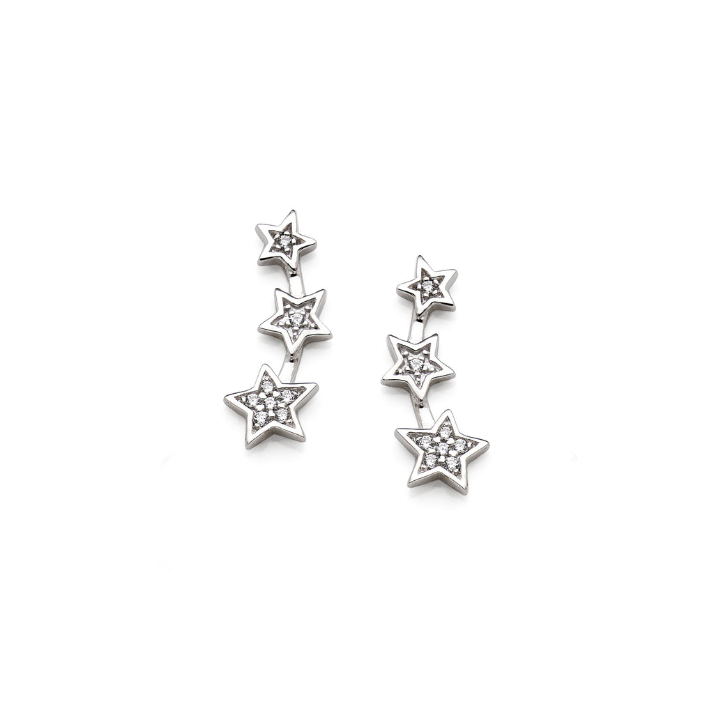 Sterling Silver Cubic Zirconia Triple Star Climber Stud Earr