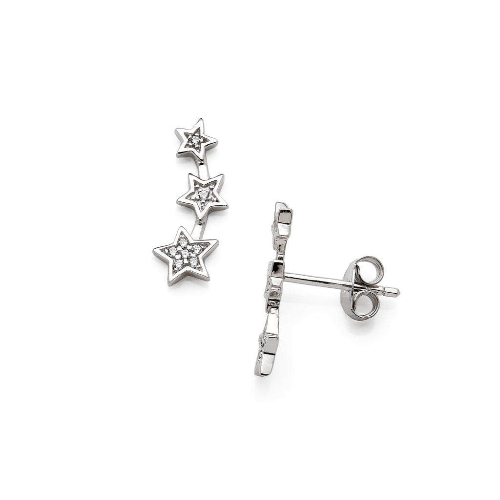 Sterling Silver Cubic Zirconia Triple Star Climber Stud Earr