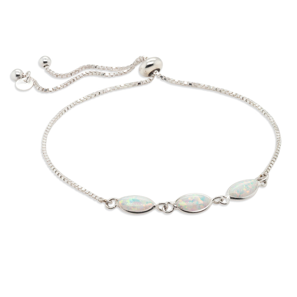 Sterling Silver Marquise Opal Look Box Chain Adjustable Brac