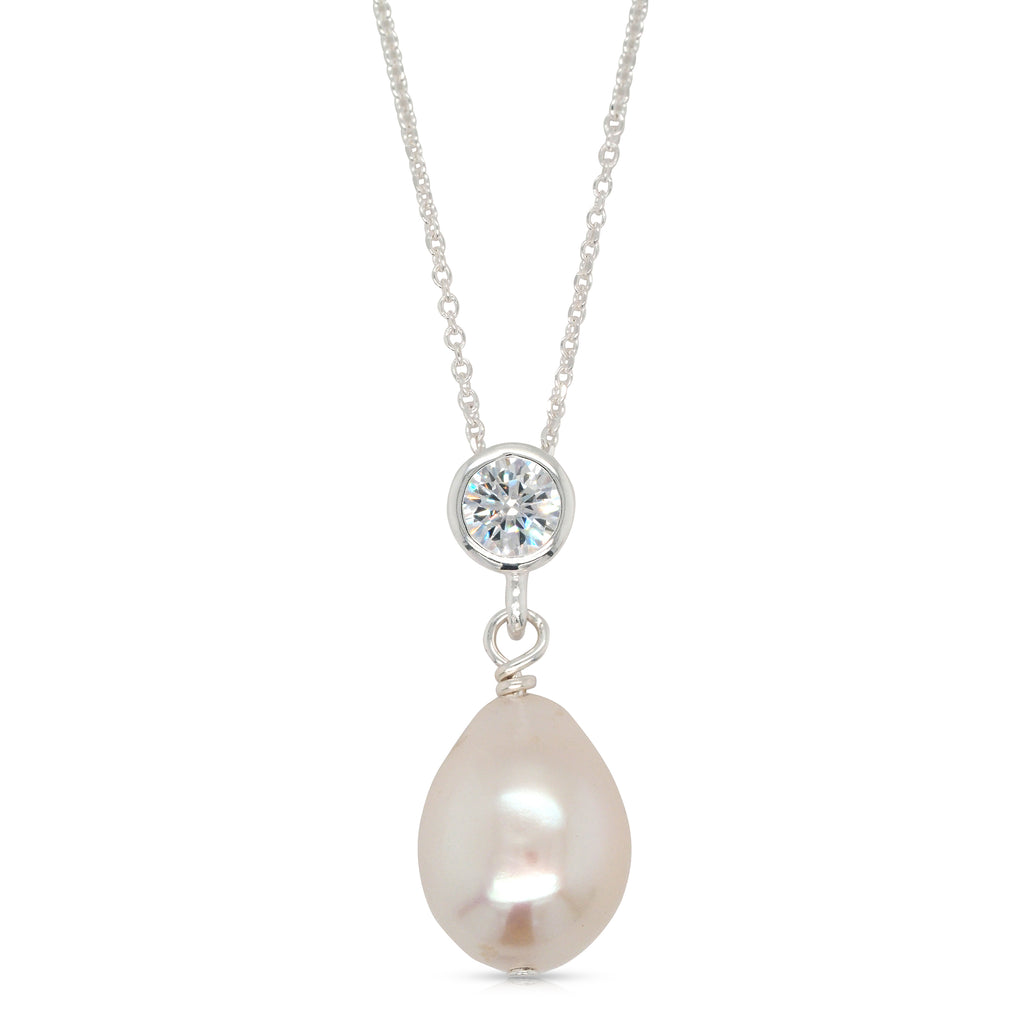 Sterling Silver Freshwater Pearl & Cubic Zirconia Pendant