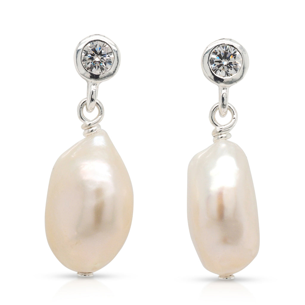 Sterling Silver Freshwater Pearl & Cubic Zirconia Stud Earri