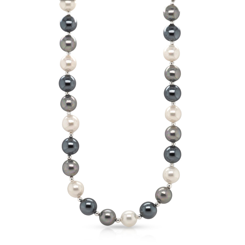 Tri-Colour Pearl Look & Sterling Silver Bead Necklet