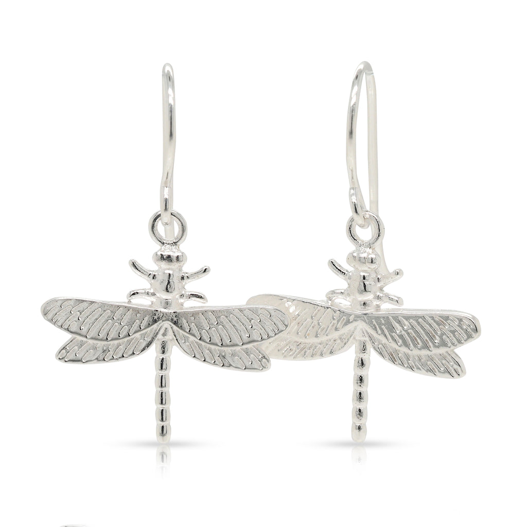 Sterling Silver Flat Dragonfly Hook Earrings