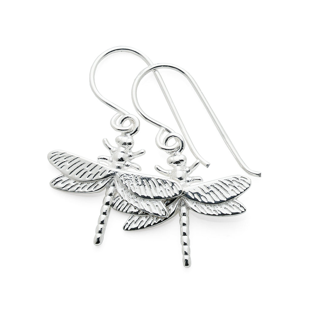 Sterling Silver Flat Dragonfly Hook Earrings