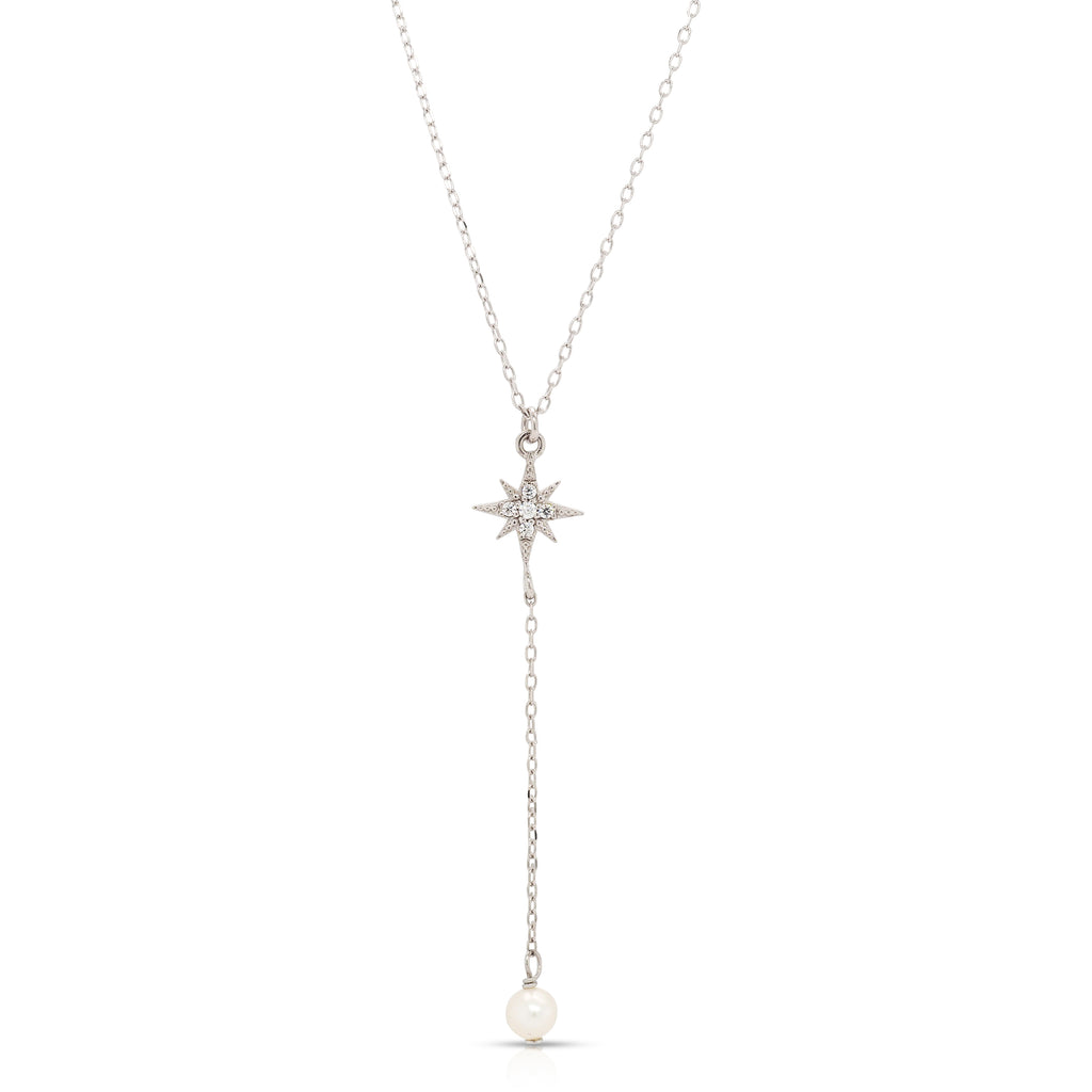 Sterling Silver Cubic Zirconia Star & Freshwater Pearl 'Y' N