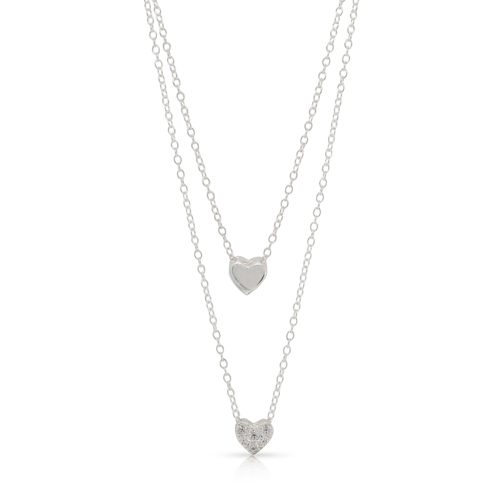 Sterling Silver Cubic Zirconia Heart Layered Necklet