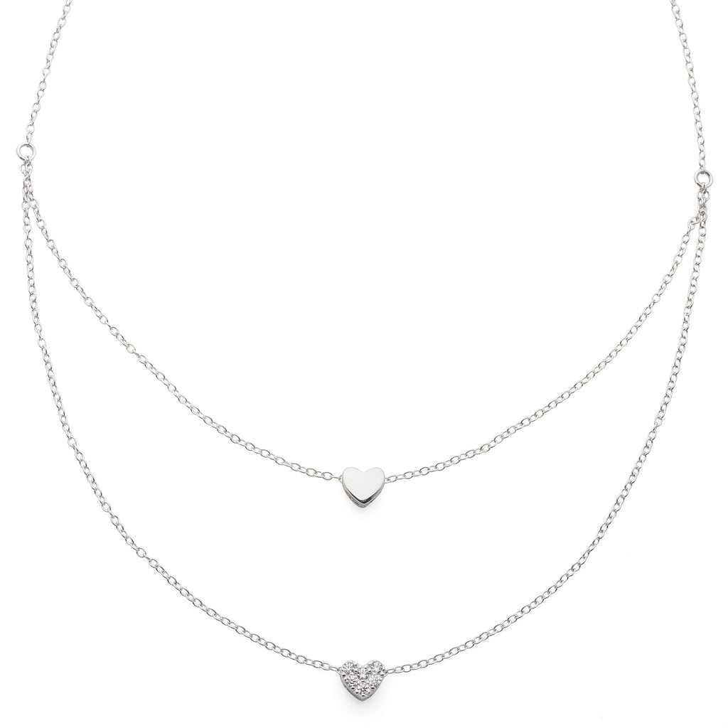 Sterling Silver Cubic Zirconia Heart Layered Necklet