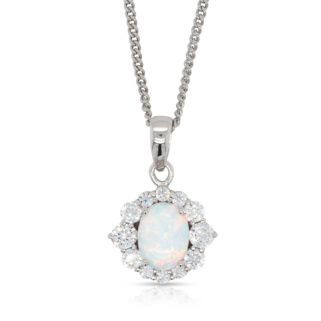 Sterling Silver Opal Look Oval Cubic Zirconia Pendant