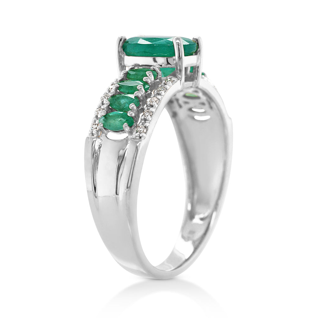 9ct White Gold Oval & Marquise Emerald & Diamond Ring TDW 0.