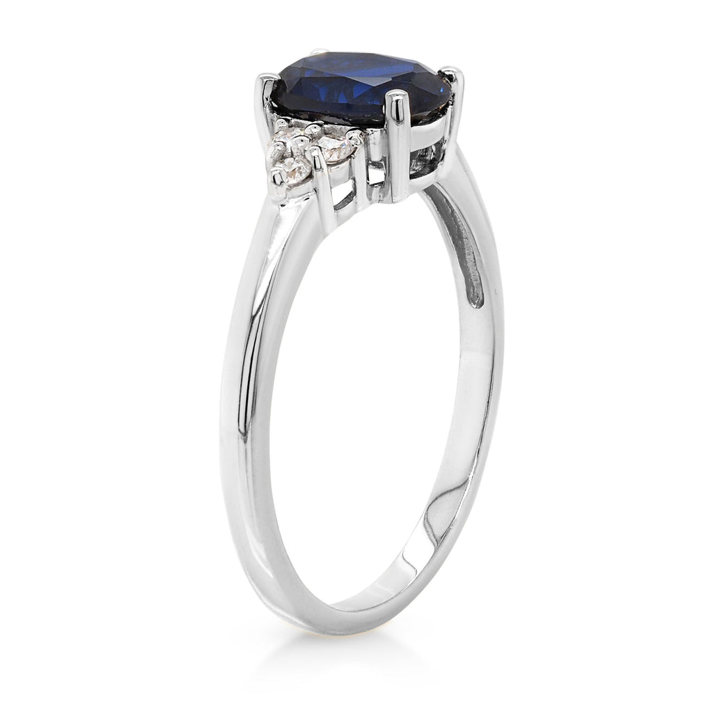 9ct White Gold Oval Created Sapphire & Diamond Ring TDW 0.15