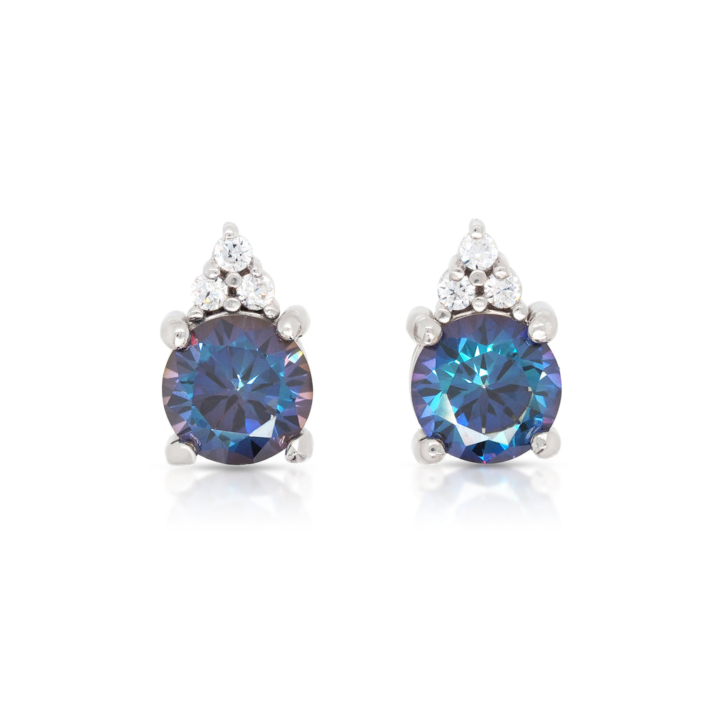 Sterling Silver Mystic Blue Cubic Zirconia Stud Earrings